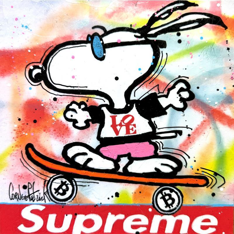 Painting Snoopy skateboard Supreme by Cornée Patrick | Painting Pop-art Graffiti, Oil Child, Cinema, Pop icons