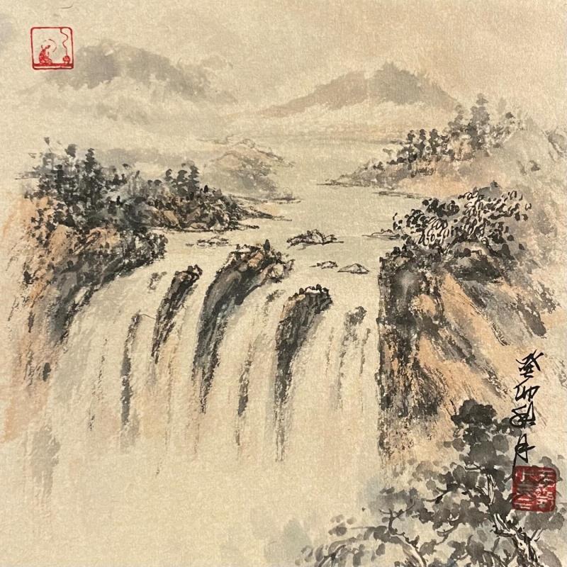 Painting Waterfall  by Yu Huan Huan | Painting Figurative Landscapes Nature Ink