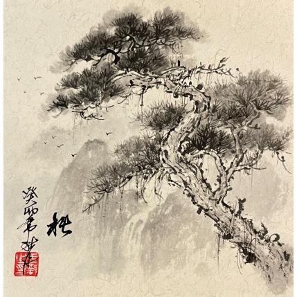 Painting Cliff pine tree  by Yu Huan Huan | Painting Figurative Ink Landscapes, Nature, Pop icons