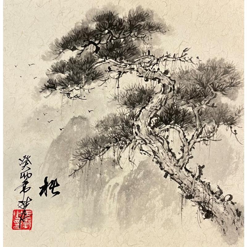 Painting Cliff pine tree  by Yu Huan Huan | Painting Figurative Landscapes Nature Ink