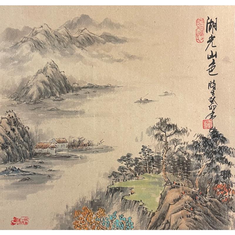 Painting The beauty of lake and mountains  by Yu Huan Huan | Painting Figurative Landscapes Ink
