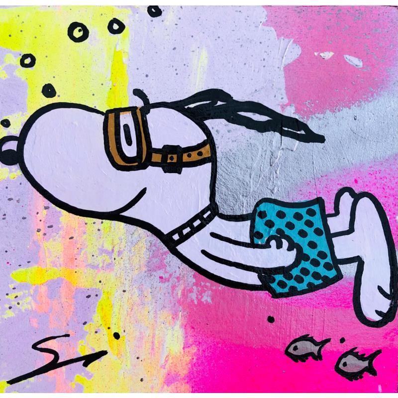 Gemälde Dive snoopy von Mestres Sergi | Gemälde Pop-Art Pop-Ikonen Graffiti Acryl