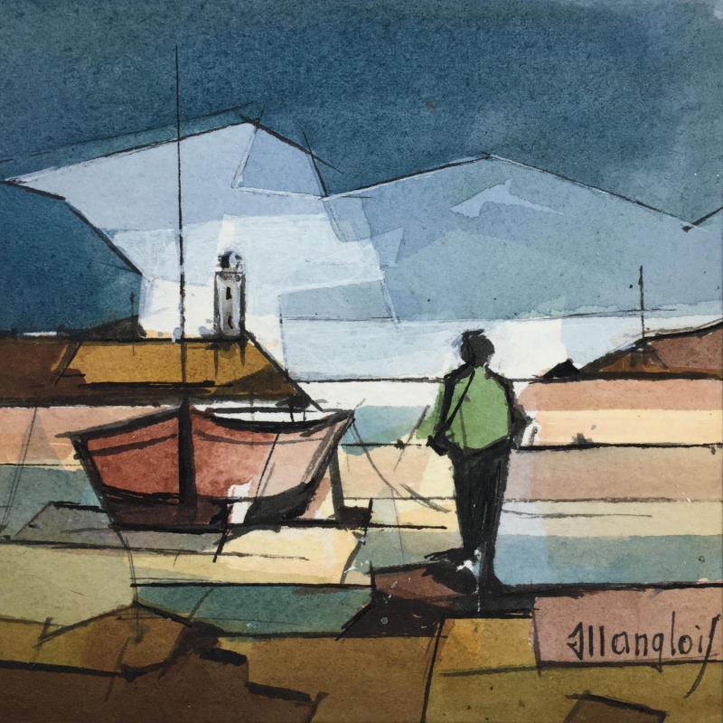 Painting En Bretagne 3 by Langlois Jean-Luc | Painting Figurative Watercolor Marine