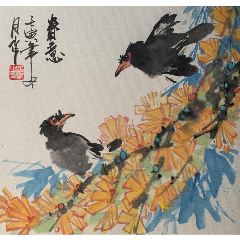 Gemälde Spring wish  von Yu Huan Huan | Gemälde Figurativ Natur Tiere Tinte