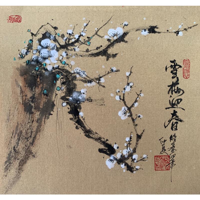 Painting White Cherry blossom  by Yu Huan Huan | Painting Figurative Ink Nature