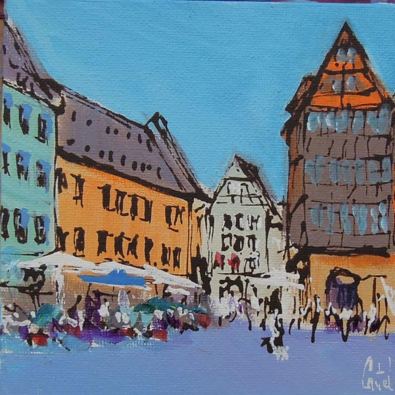 Peinture Strasbourg,Place de la Cathédrale  n°186 par Castel Michel | Tableau Figuratif Urbain Acrylique