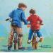 Painting Te enseno a montar en bici by Escobar Francesca | Painting Figurative Child Wood Acrylic