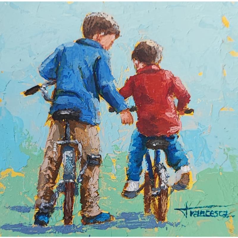 Painting Te enseno a montar en bici by Escobar Francesca | Painting Figurative Acrylic, Wood Child