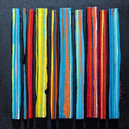 Painting bc10 ligne multi bleu rouge jaune by Langeron Luc | Painting Subject matter Acrylic, Resin, Wood