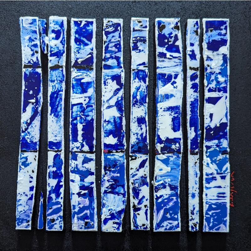 Painting bc 9 impression bleu blanc by Langeron Luc | Painting Subject matter Acrylic, Resin, Wood
