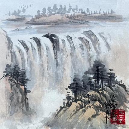 Painting Waterfall  by Yu Huan Huan | Painting Figurative Ink Landscapes, Nature