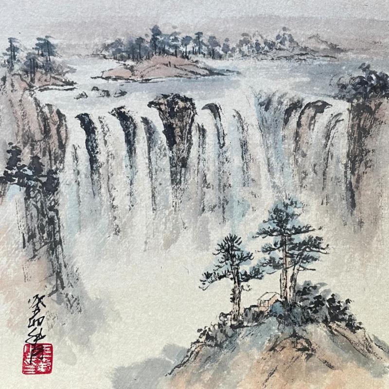 Painting Waterfall  by Yu Huan Huan | Painting Figurative Landscapes Ink