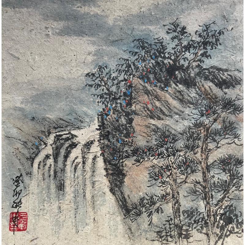Painting Waterfall  by Yu Huan Huan | Painting Figurative Ink Landscapes, Pop icons