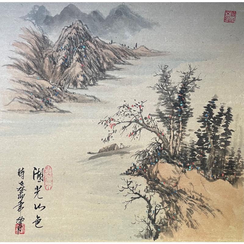 Painting The beauty of lake and mountains  by Yu Huan Huan | Painting Figurative Landscapes Nature Ink