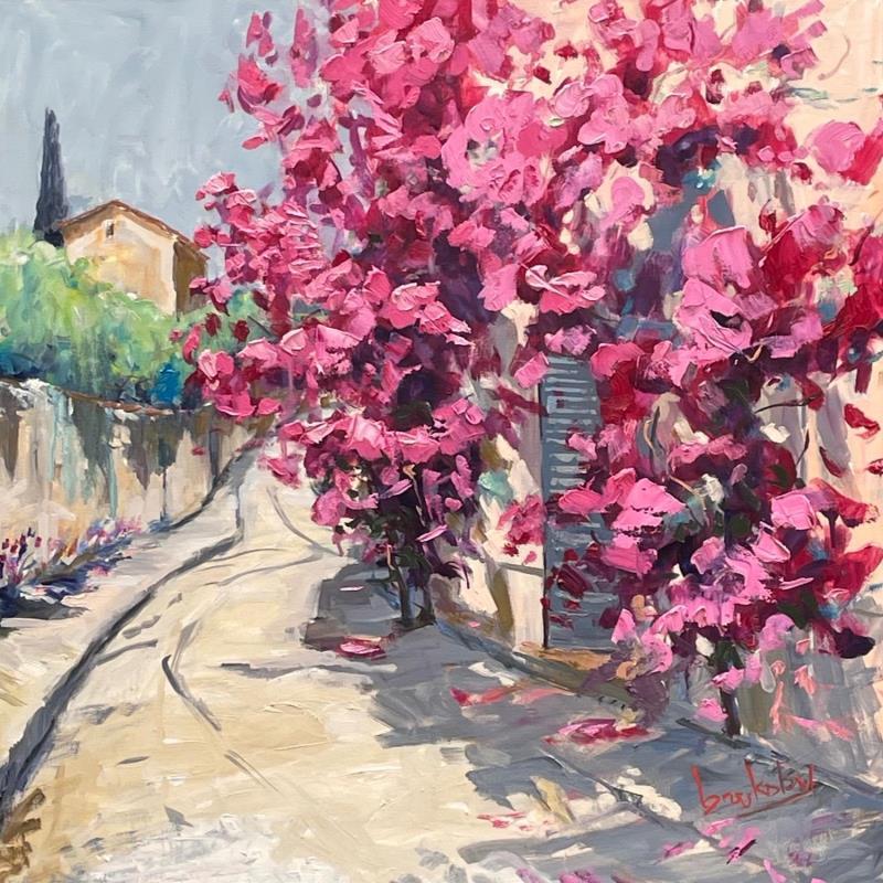 Painting French Riviera Village by Brooksby | Painting Figurative Oil Landscapes, Nature
