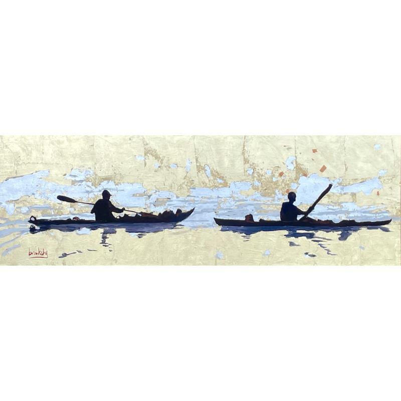 Painting Mediterranean Sunset Kayaks by Brooksby | Painting Figurative Gold leaf, Oil Marine