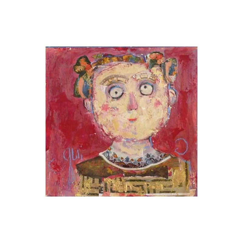 Painting Clotilde by De Sousa Miguel | Painting Raw art Acrylic, Gluing, Ink, Pastel Child, Portrait