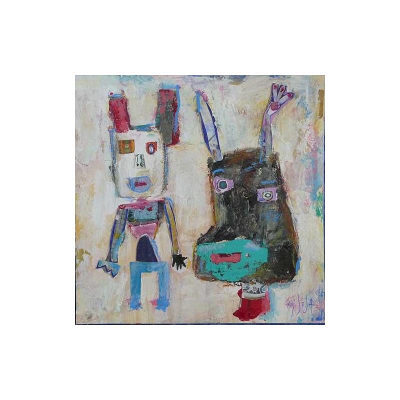 Peinture Bob et Raoul par De Sousa Miguel | Tableau Art Singulier Acrylique, Collage, Encre, Pastel animaux