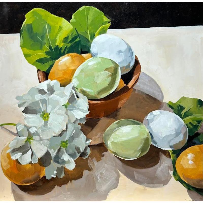 Gemälde Primerose and eggs von Ulrich Julia | Gemälde Figurativ Öl