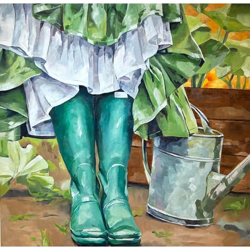 Gemälde A girl's garden von Ulrich Julia | Gemälde Figurativ Öl