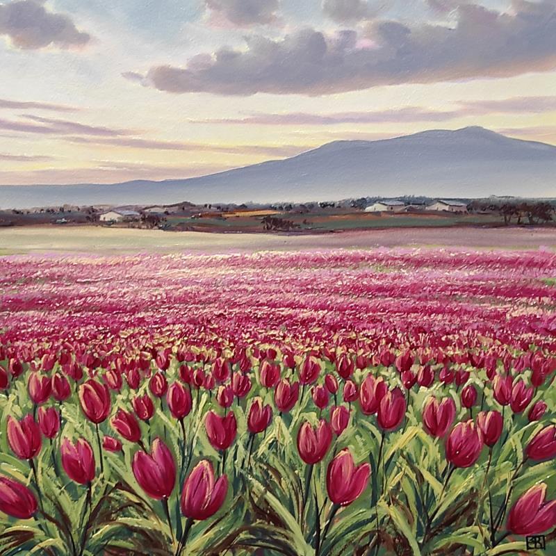 Painting The dance of the tulips by Requena Elena | Painting Figurative Landscapes Nature Oil