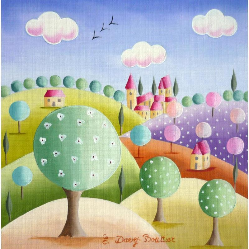 Peinture Paysage de printemps par Davy Bouttier Elisabeth | Tableau Art naïf Huile Nature