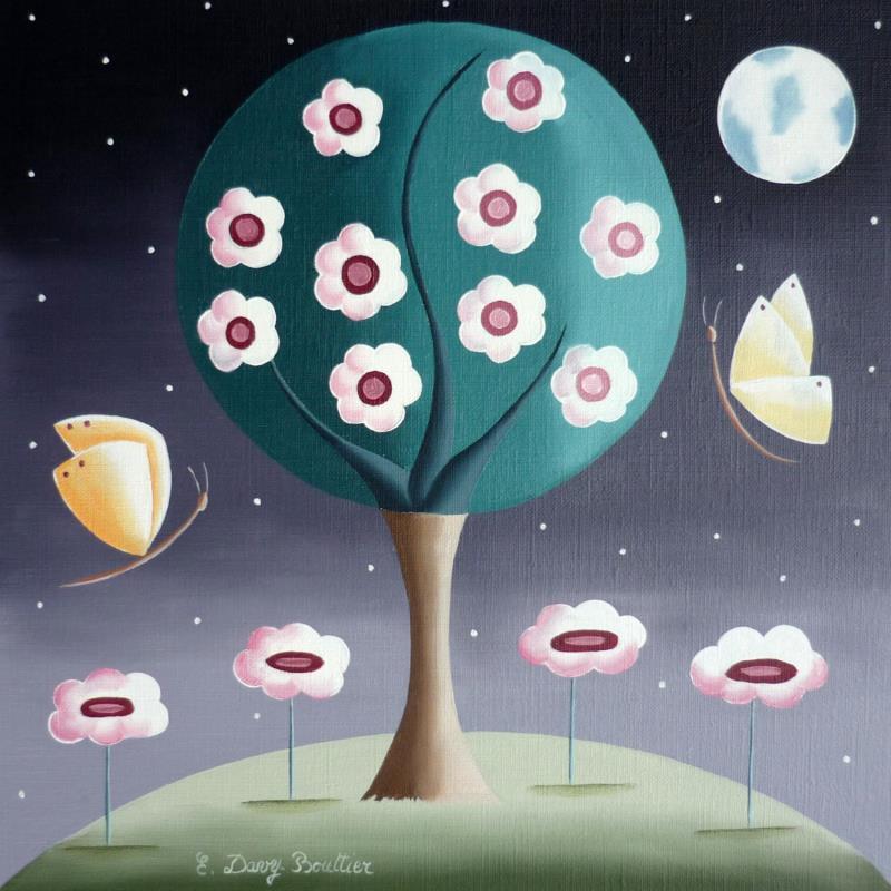 Peinture Lune de printemps par Davy Bouttier Elisabeth | Tableau Art naïf Huile Nature, Paysages