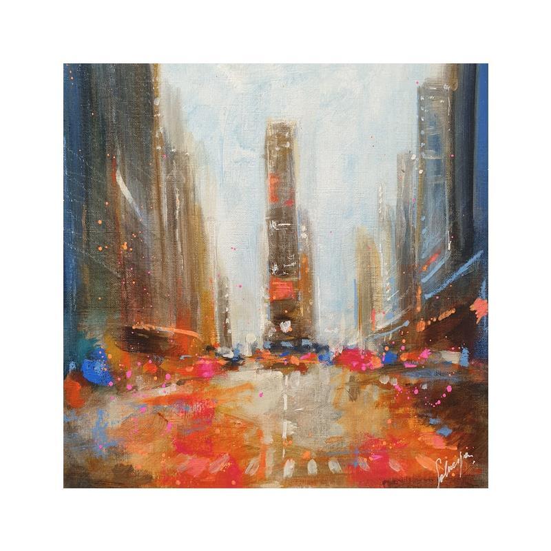 Painting Times square red by Solveiga | Painting Impressionism Acrylic Urban