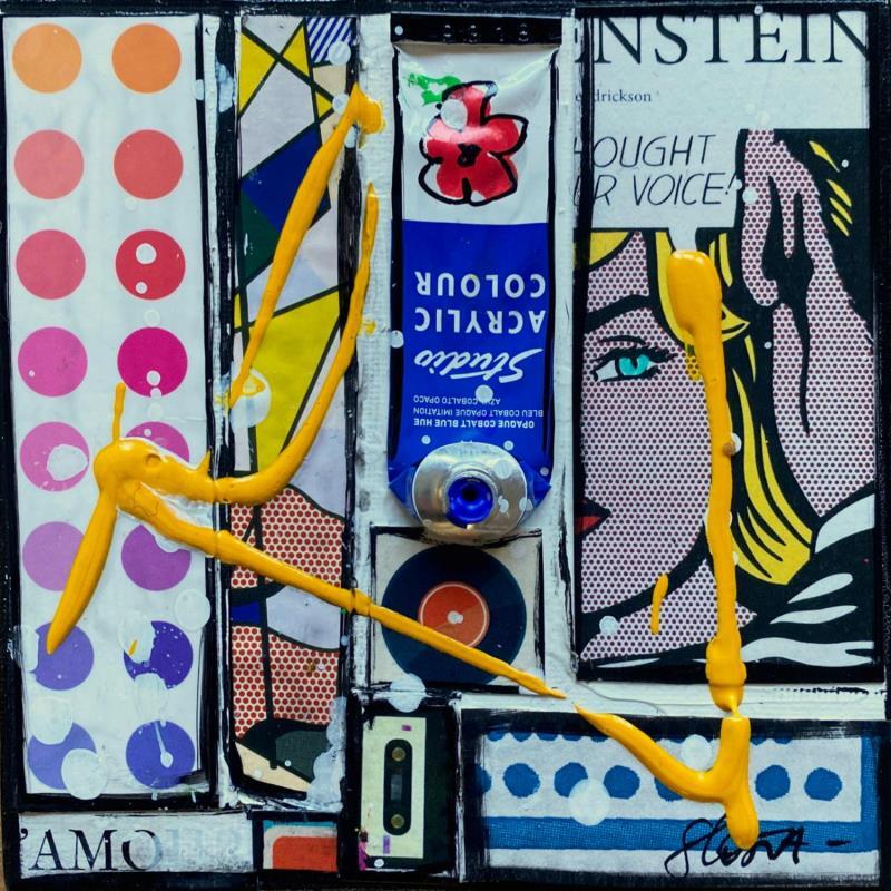 Painting Tribute to Lichtenstein by Costa Sophie | Painting Pop-art Acrylic, Gluing, Upcycling Pop icons