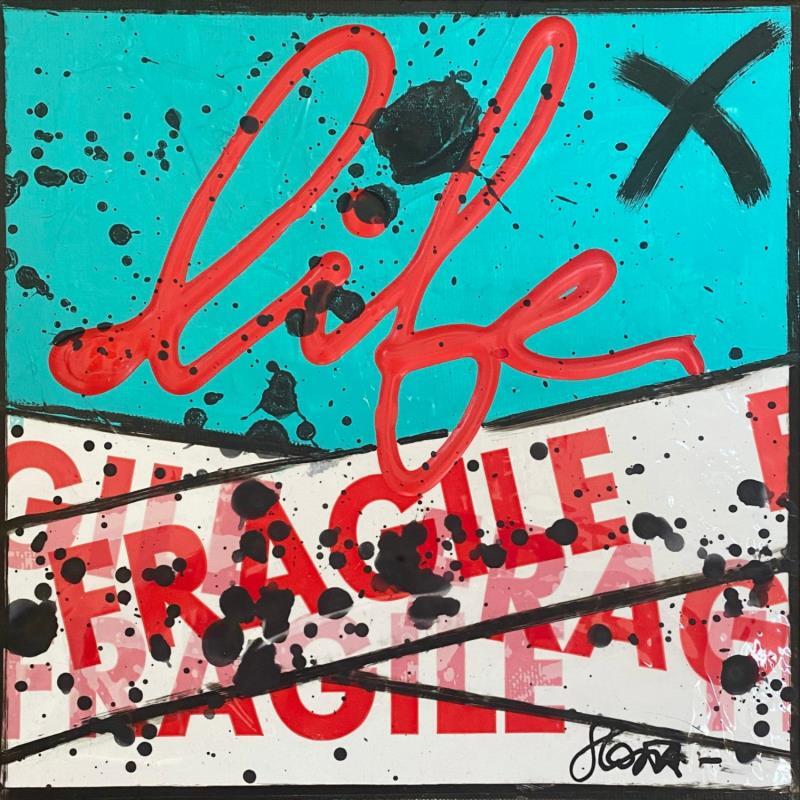 Painting Fragile life (bleu) by Costa Sophie | Painting Pop-art Acrylic, Gluing, Upcycling Pop icons