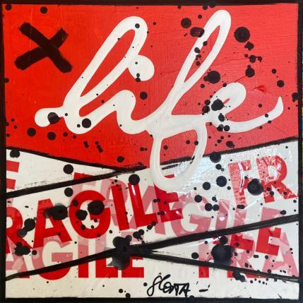 Painting Fragile life (rouge) by Costa Sophie | Painting Pop-art Acrylic, Gluing, Upcycling Pop icons, Society