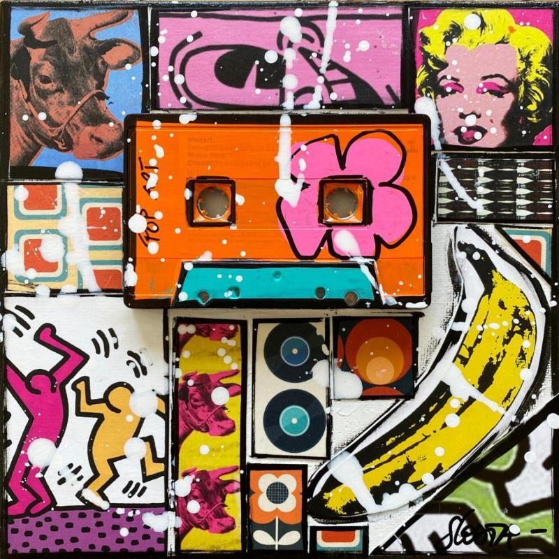 Painting POP K7 (orange) by Costa Sophie | Painting Pop-art Acrylic, Gluing, Upcycling Pop icons