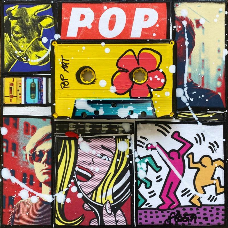 Peinture POP K7 (jaune) par Costa Sophie | Tableau Pop-art Acrylique, Collage, Upcycling Icones Pop