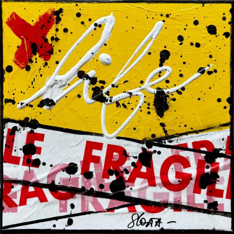 Painting Fragile life (jaune) by Costa Sophie | Painting Pop-art Acrylic, Gluing, Upcycling Pop icons, Society