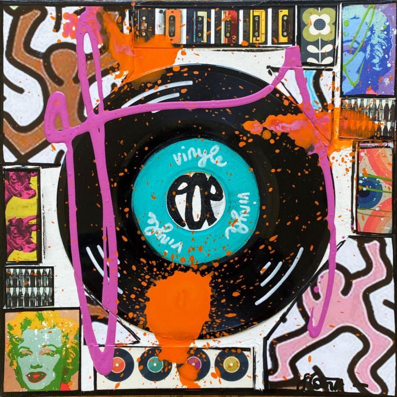 Painting POP VINYLE (bleu) by Costa Sophie | Painting Pop-art Acrylic, Gluing, Upcycling Pop icons