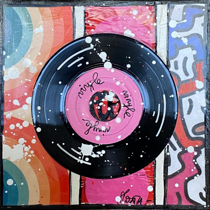 Peinture POP VINYLE (Rose) par Costa Sophie | Tableau Pop-art Acrylique, Collage, Upcycling