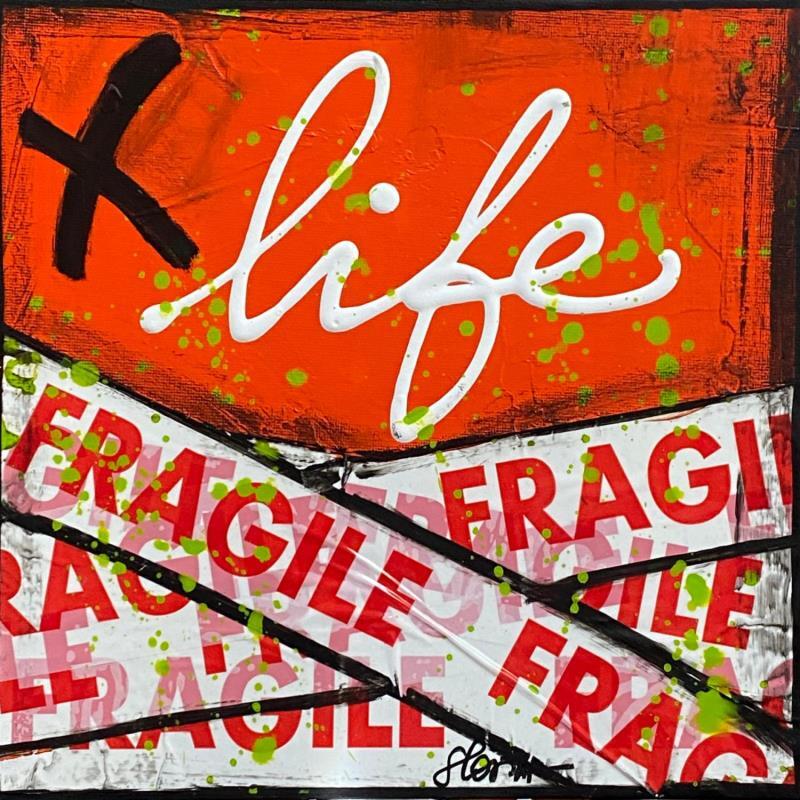 Painting Fragile life (orange) by Costa Sophie | Painting Pop-art Acrylic, Gluing, Upcycling