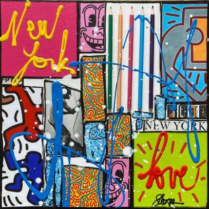 Peinture Love by K.Haring par Costa Sophie | Tableau Pop-art Acrylique, Collage, Upcycling Icones Pop