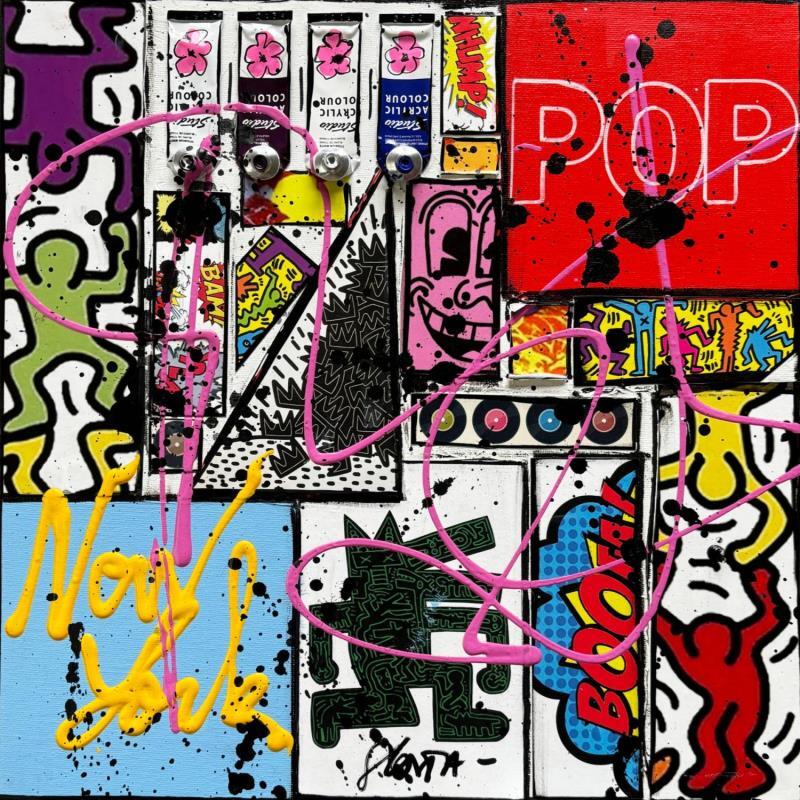 Peinture POP NY (K.HARING) par Costa Sophie | Tableau Pop-art Acrylique, Collage, Upcycling Icones Pop