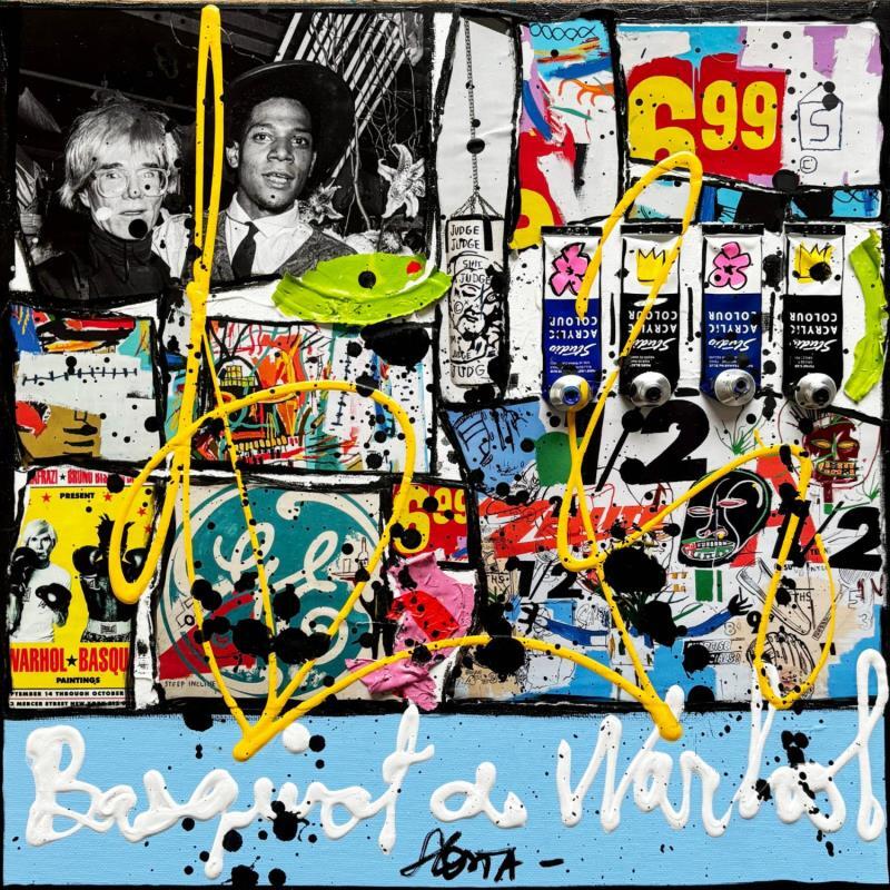Painting Basquiat & Warhol by Costa Sophie | Painting Pop-art Acrylic, Gluing, Upcycling Pop icons