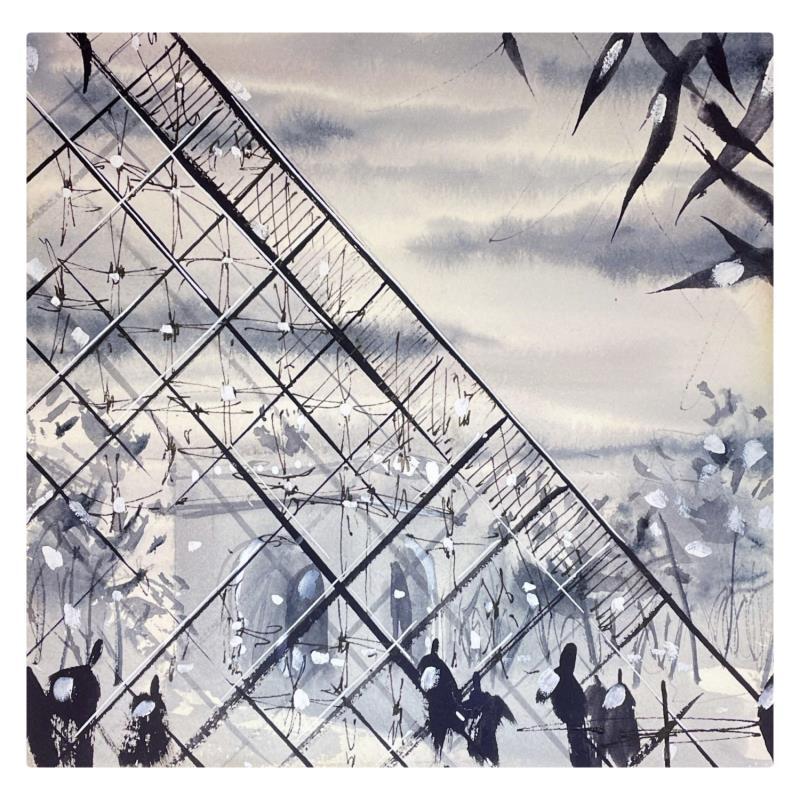 Painting Pyramide de Paris by Bailly Kévin  | Painting Figurative Ink, Watercolor Architecture, Pop icons, Urban