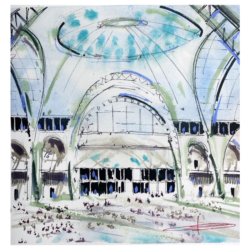 Painting Le Grand Palais Paris by Bailly Kévin  | Painting Figurative Ink, Watercolor Architecture, Pop icons, Urban