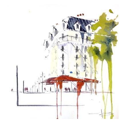 Painting Facade parisienne by Bailly Kévin  | Painting Figurative Ink, Watercolor Architecture, Urban
