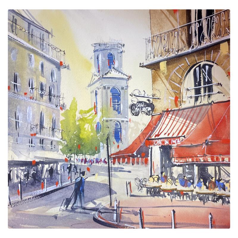 Painting Café du métro by Bailly Kévin  | Painting Figurative Ink, Watercolor Architecture, Urban