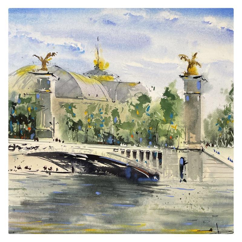 Gemälde Vue sur le Grand Palais von Bailly Kévin  | Gemälde Figurativ Urban Architektur Aquarell Tinte
