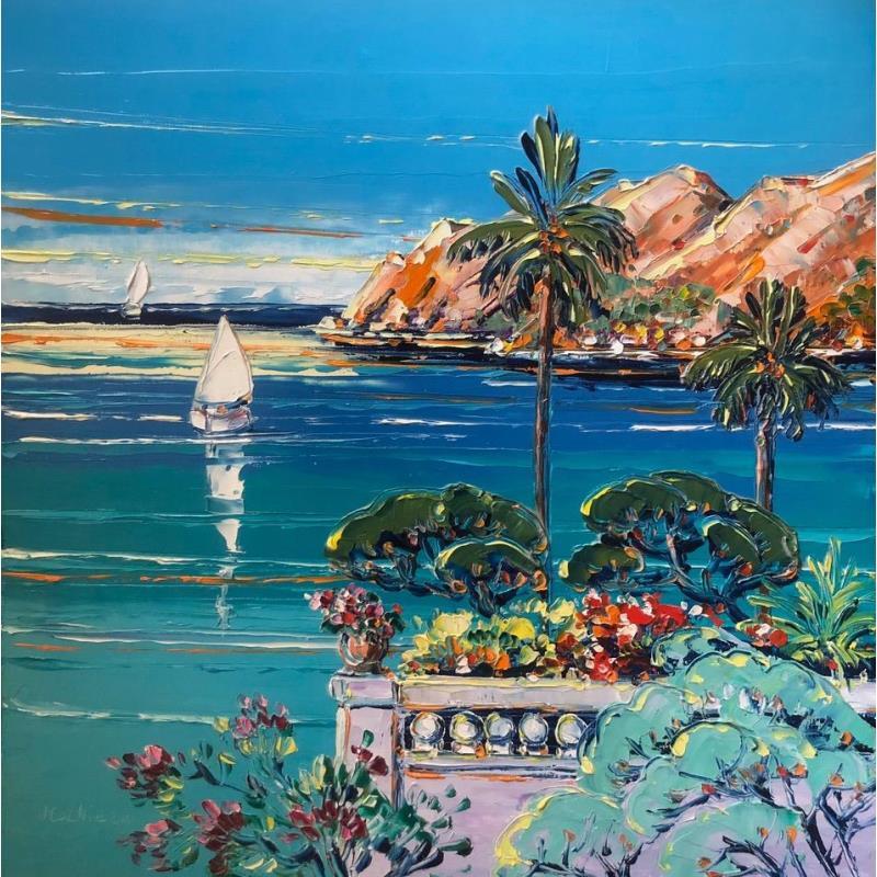 Peinture Terrasse à Cap Ferrat par Corbière Liisa | Tableau Figuratif Paysages Huile