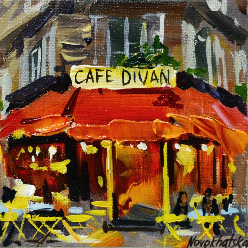 Painting Café rouge III by Novokhatska Olga | Painting Figurative Acrylic, Oil Urban