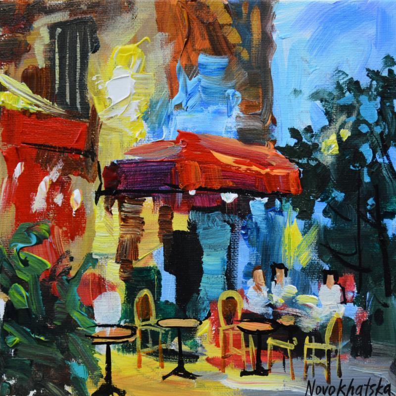 Peinture Café parisien le soir par Novokhatska Olga | Tableau Figuratif Acrylique, Huile Urbain