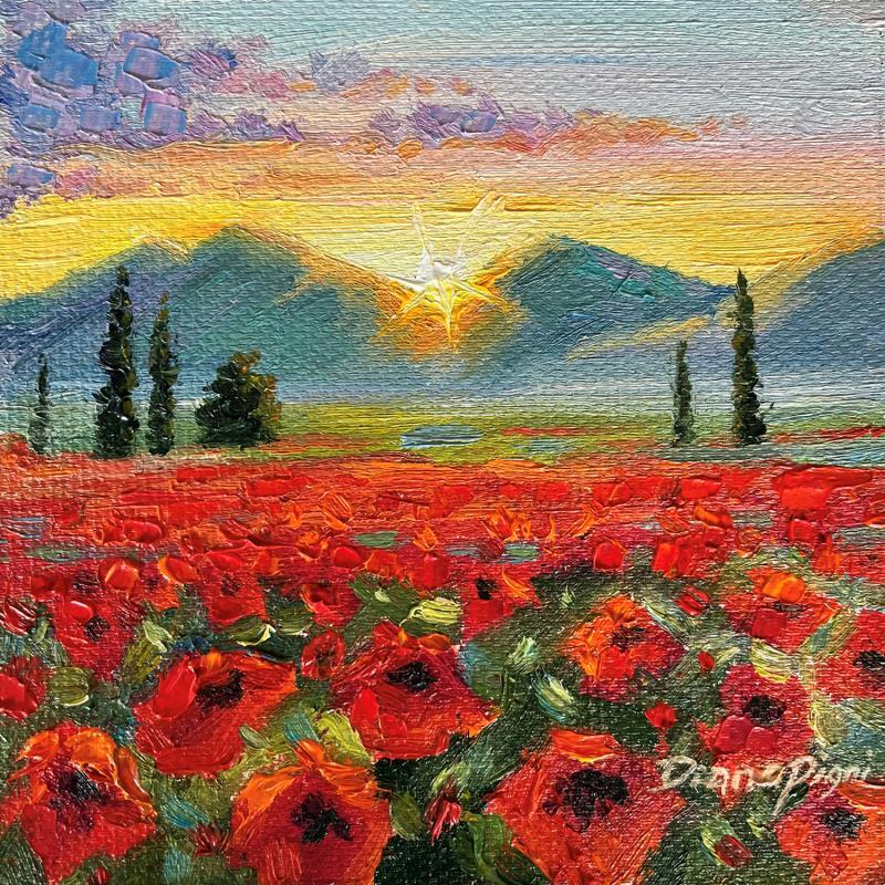 Painting Poppy Field Sunset by Pigni Diana | Painting Figurative Oil Landscapes, Pop icons