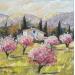 Peinture Paysage de Provence Amandiers en fleurs par Lallemand Yves | Tableau Figuratif Urbain Acrylique